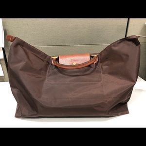longchamp foldable brown nylon duffel bag